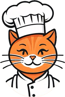 A cartoon orange tabby cat in a chef's hat