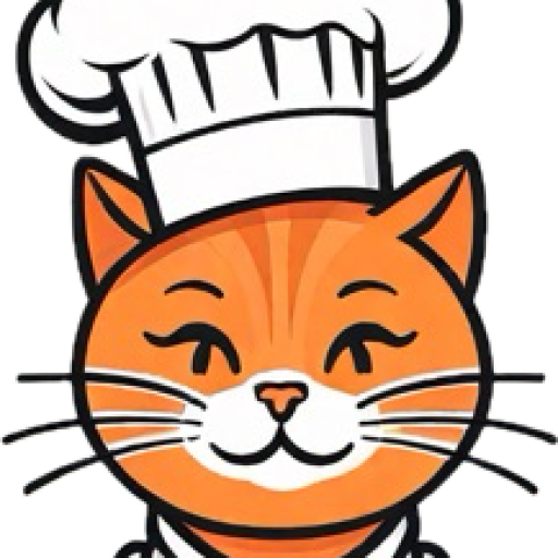 A cartoon orange tabby cat in a chef's hat